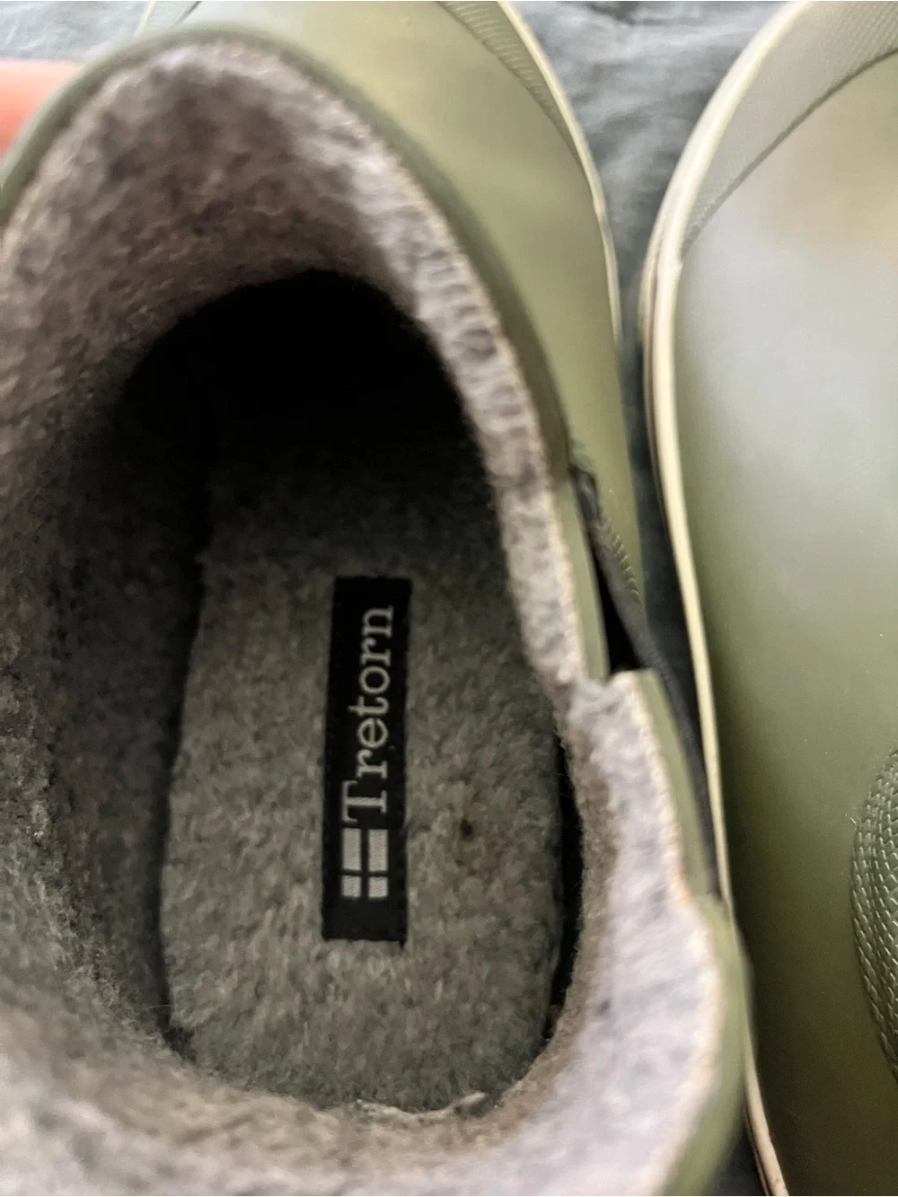 Tretorn Olive Green Chelsea Rain Boots with Contrast Stripe Sole